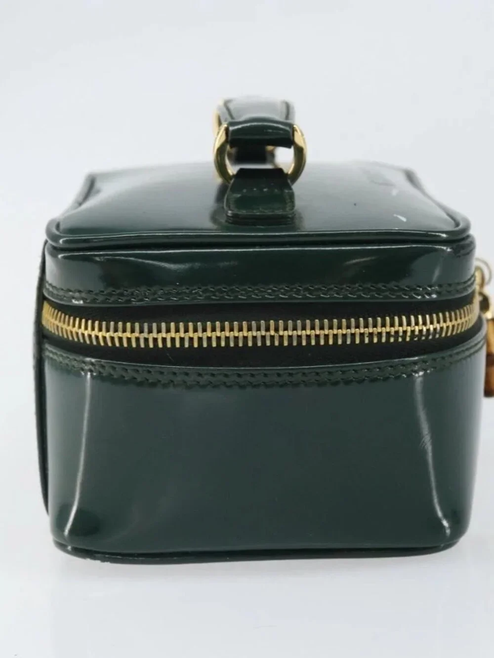 GUCCI Bamboo Vanity Pouch Patent leather Green Gold 032 1956 0151 Auth 171655
